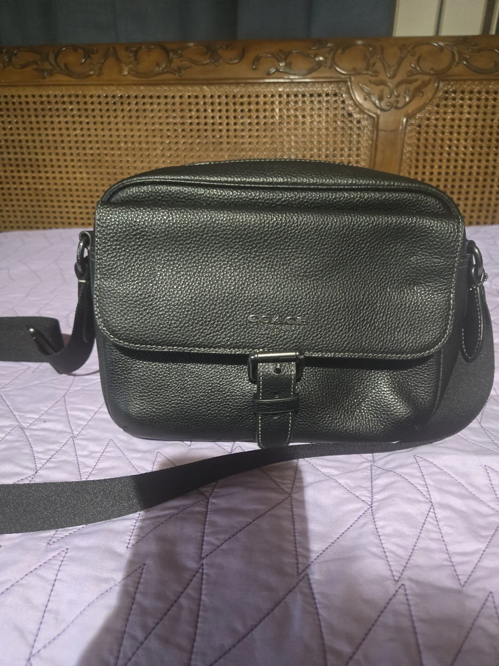 Coach Black Pebbled Leather Crossbody Messenger